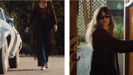 Get Dakota Johnson’s Brown Coat And Jeans From “Bad Times At The El Royale”